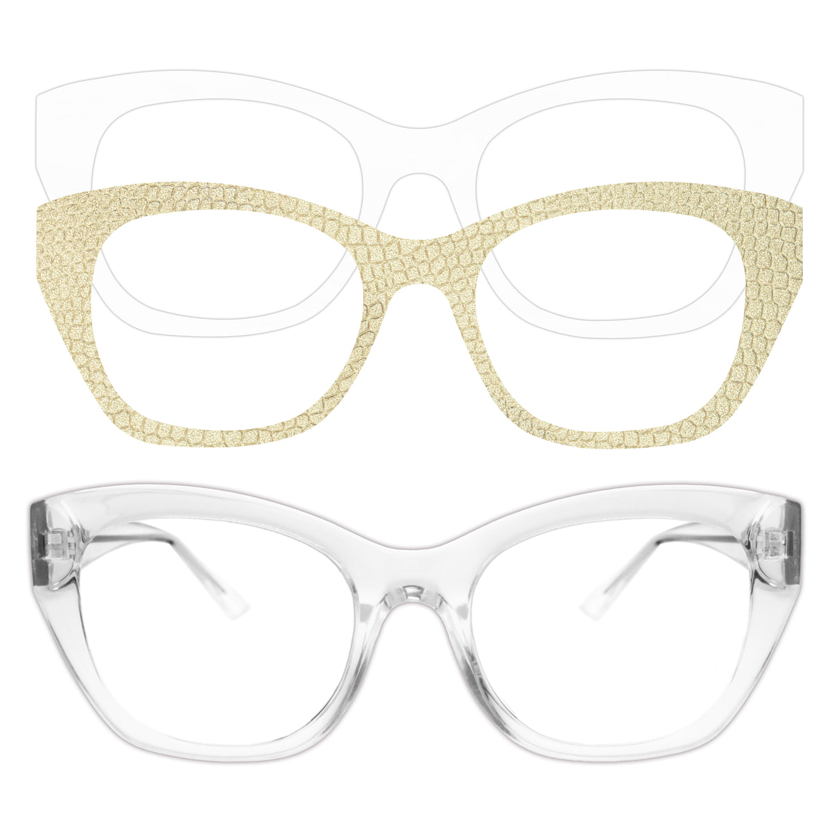 Weslyn Crystal Readers + Gloss White &amp; Champagne Python Appliques